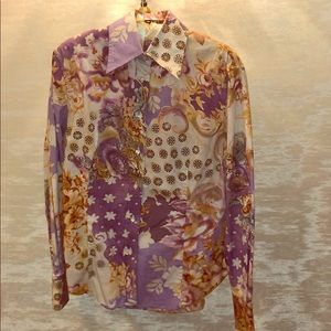 Etro cream lilac print button down blouse